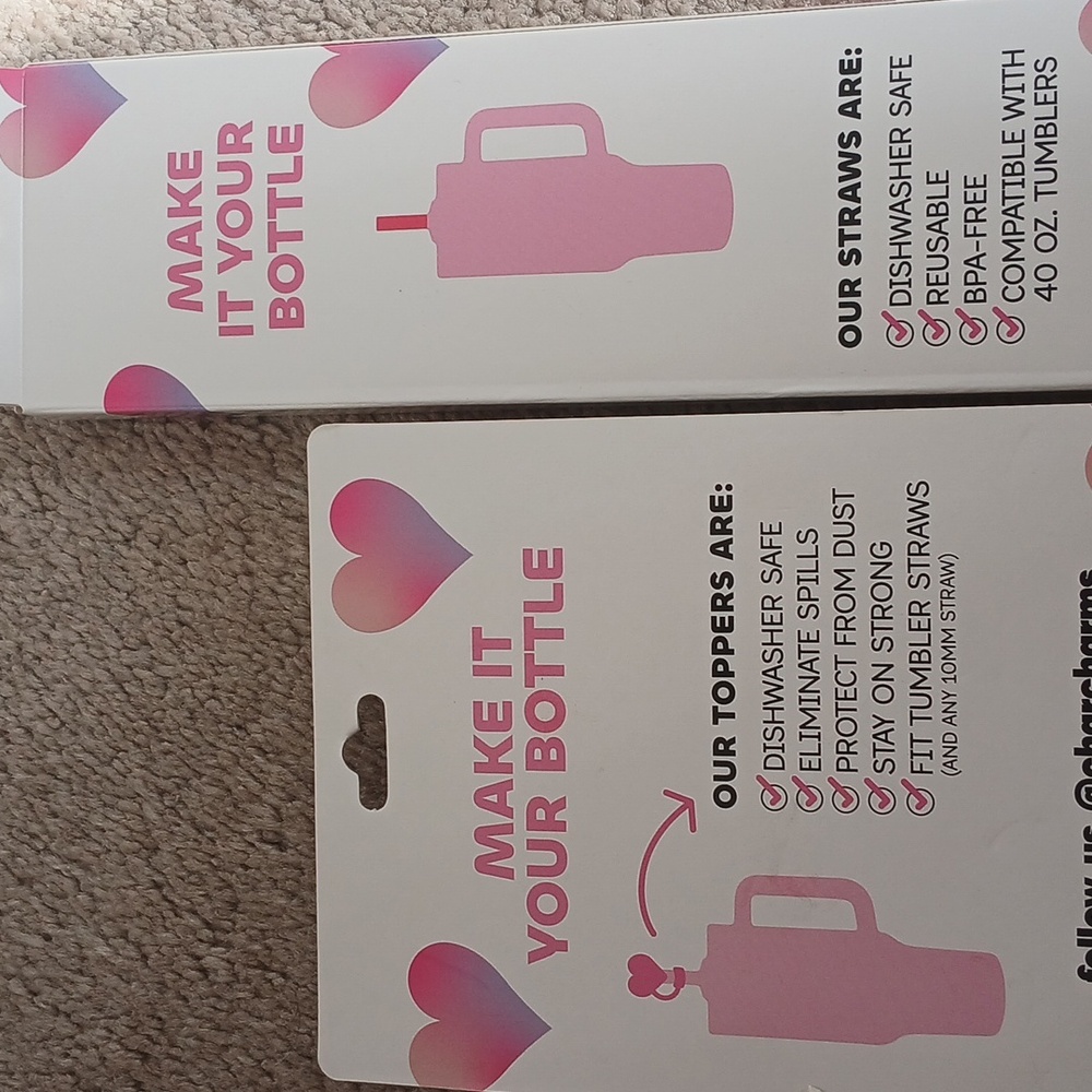 Stanley Valentines 40oz Quencher H2.0 + CharCharms Straws & Straw Toppers - Picture 2 of 3